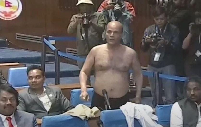 Independent MP Dr. Amaresh Kumar Singh strips in meeting