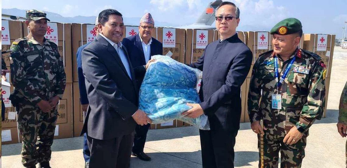 DPM Shrestha receives earthquake emergency assistance from China