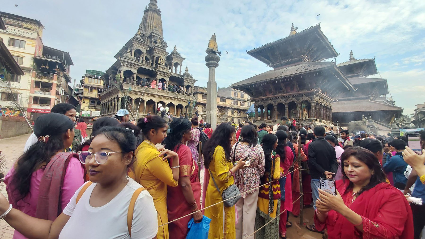 Devotees crowd Patan Krishna Mandir