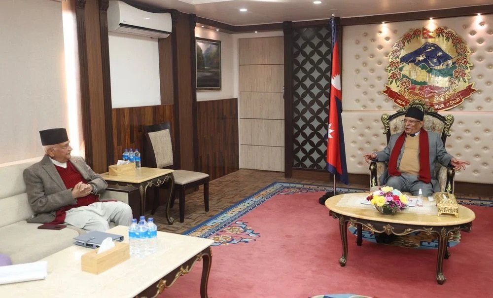 PM Dahal and UML Chair Oli meet, discuss removing obstruction of Parliament