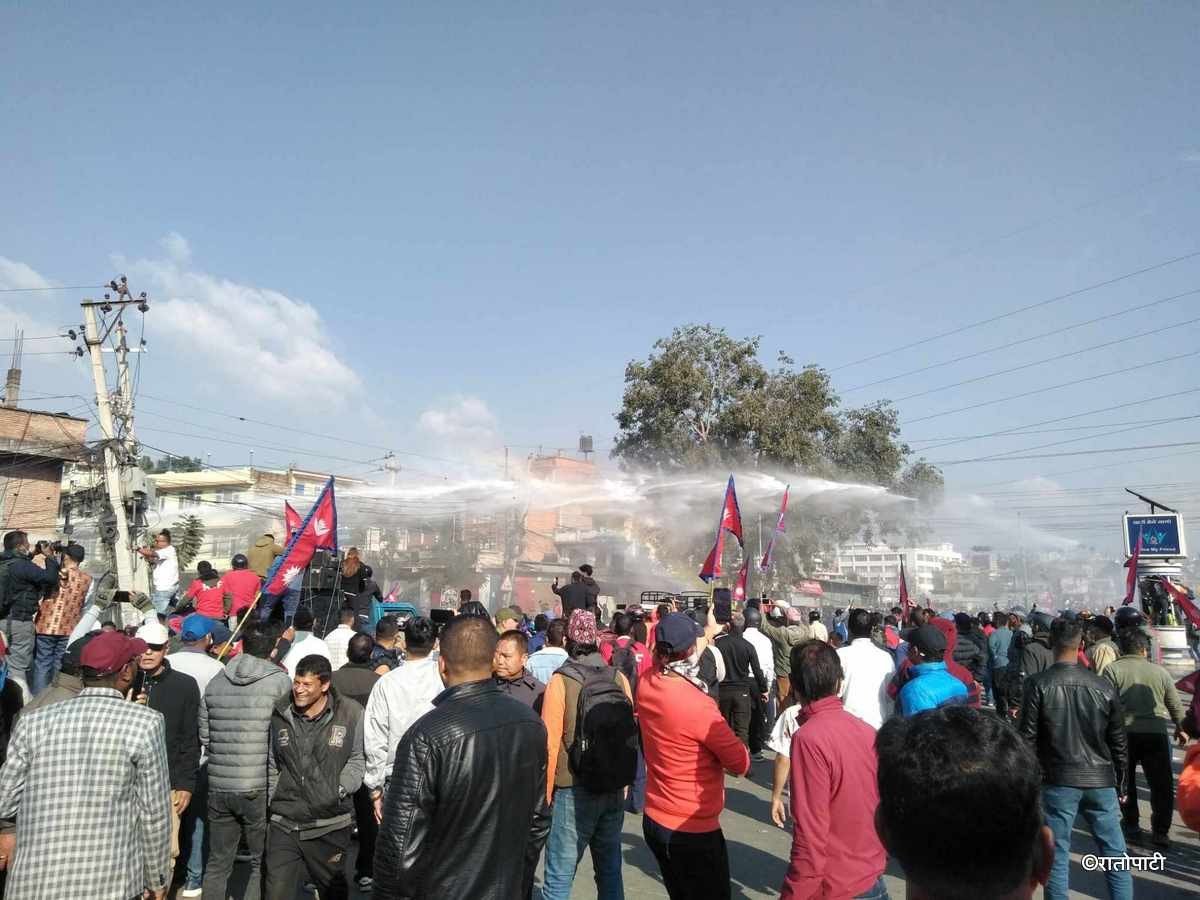 Water cannons fired