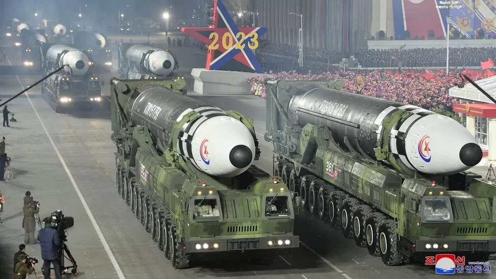 North Korea parades largest long-range missile array