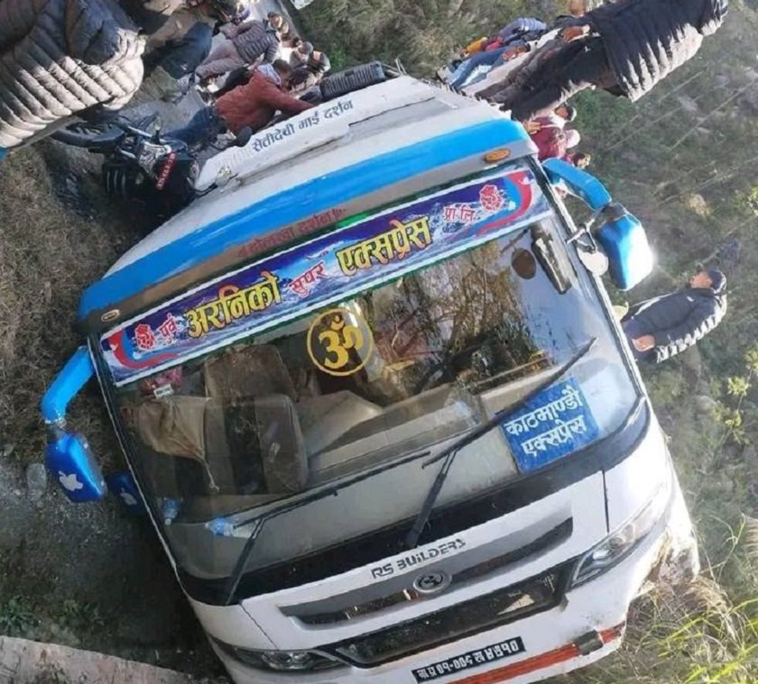 Passenger bus overturns in Sindhupalchok, no casualties reported