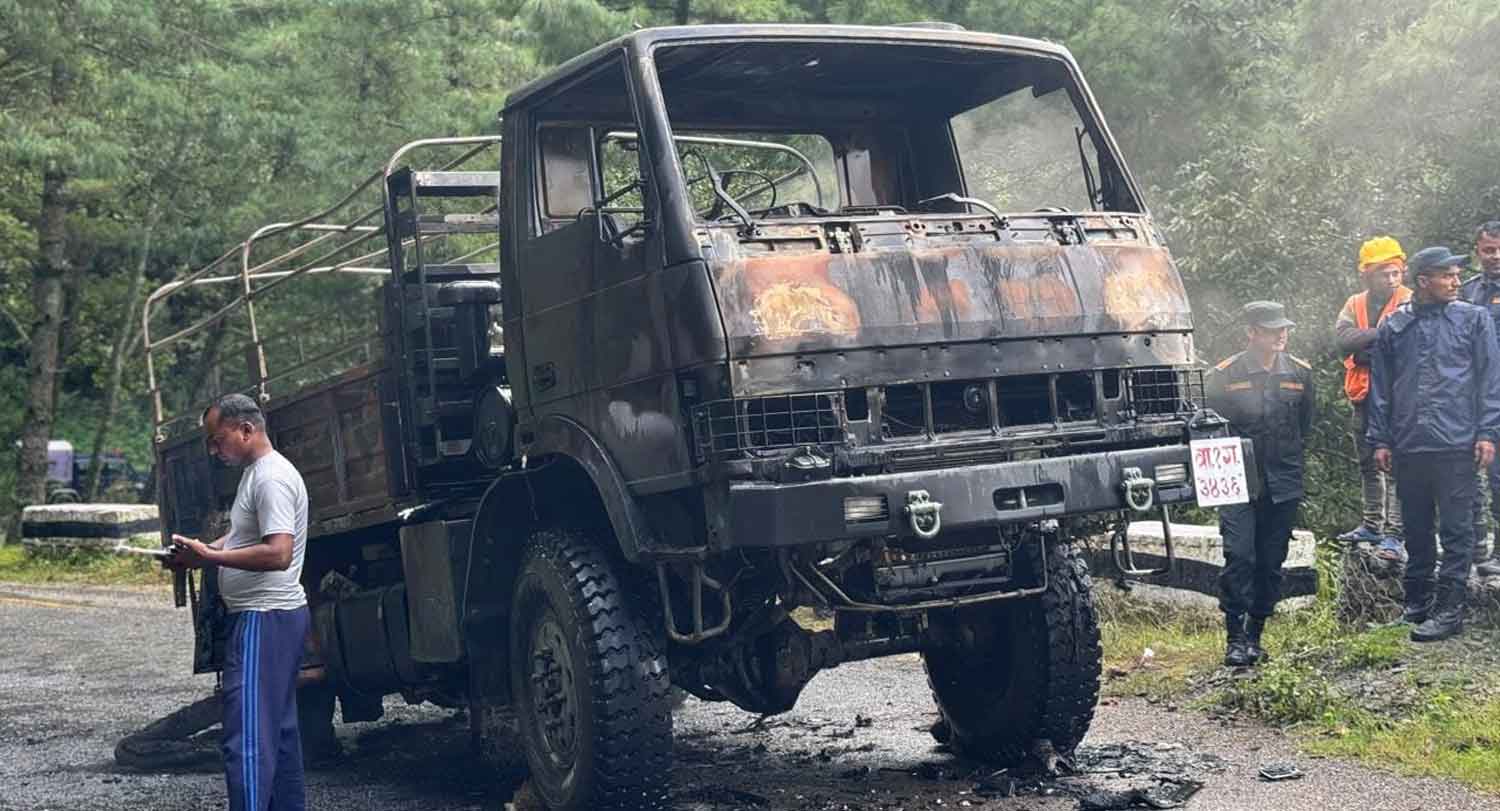 Army truck catches fire in Makawanpur