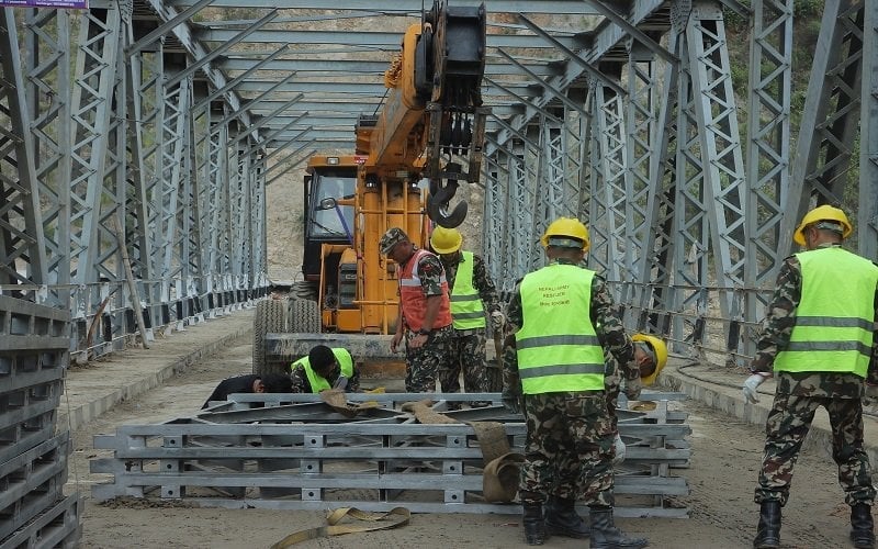 Bailey bridge connecting Khurkot and Manthali nears completion