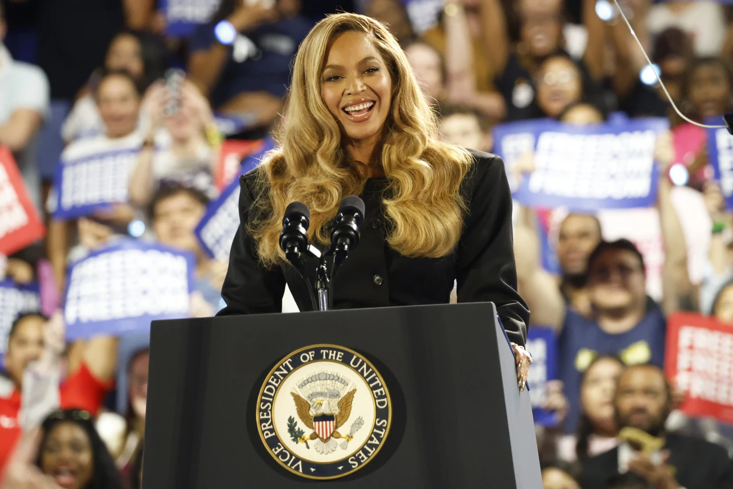 Beyoncé endorses Kamala Harris in joyful speech at Houston rally