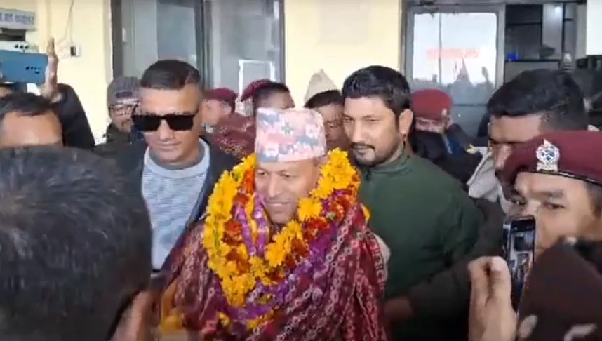 Bhim Rawal welcomed by supporters at Dhangadhi Airport