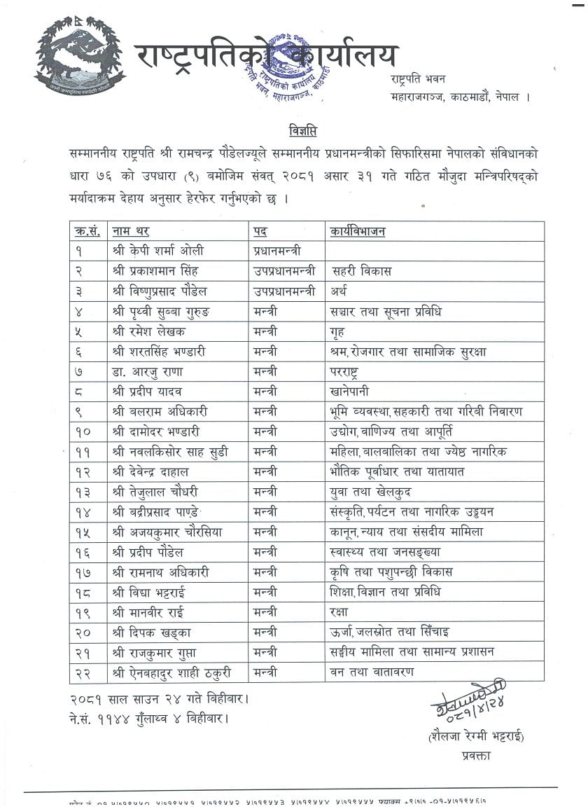 cabinet rank reshuffle