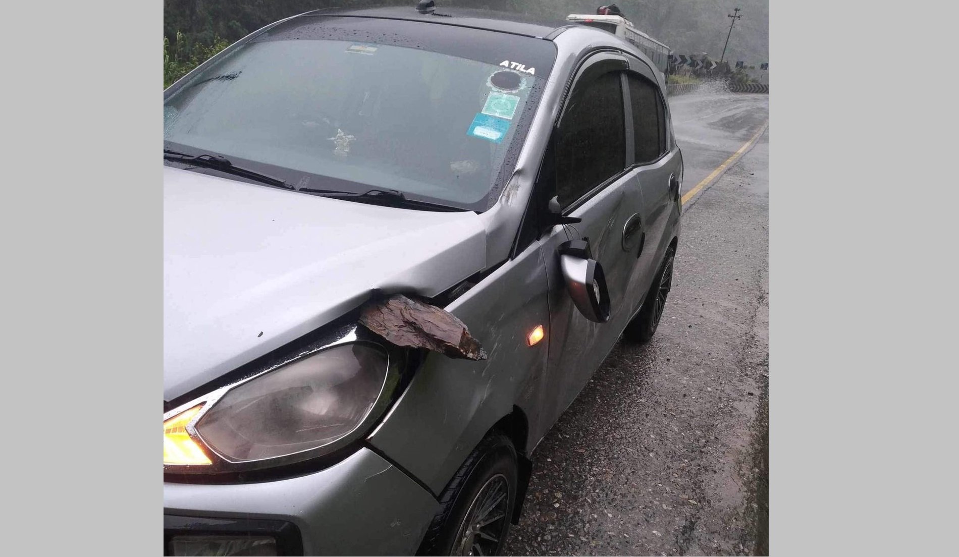 Stone falls on moving car on Mugling-Narayangadh road