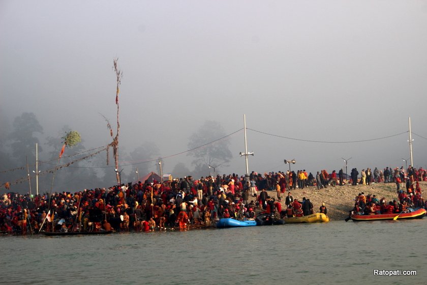 Devotees throng Devghat to take holy bath