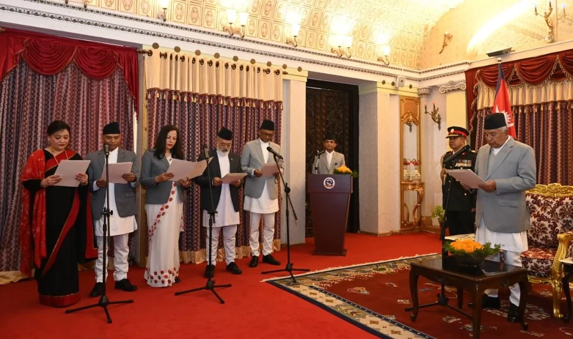 Newly appointed ambassadors take oath of office before President Paudel