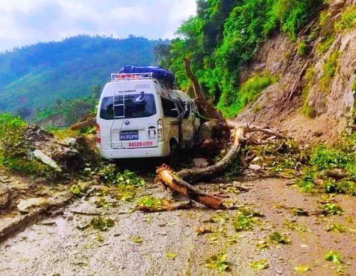 Microbus struck by landslide in Gajuri; several injured