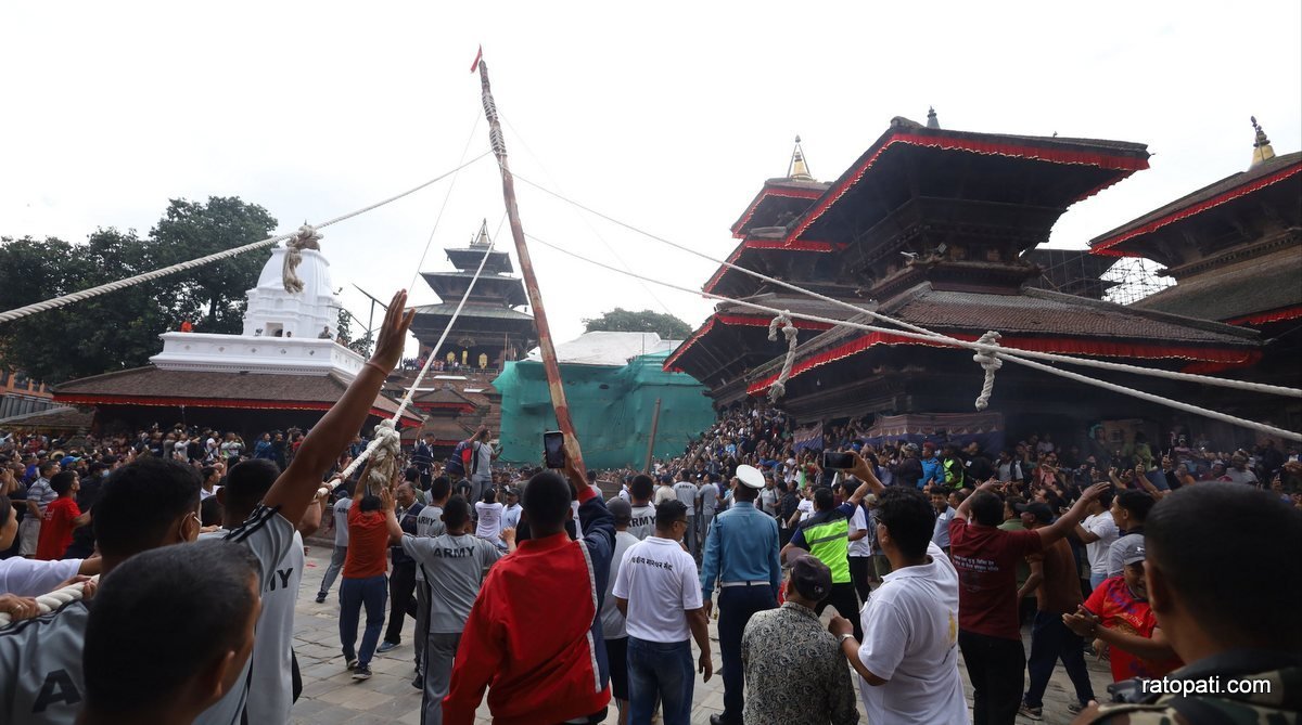 Indra Jatra kicks off with flag-adorned ceremonial pole (Photos)