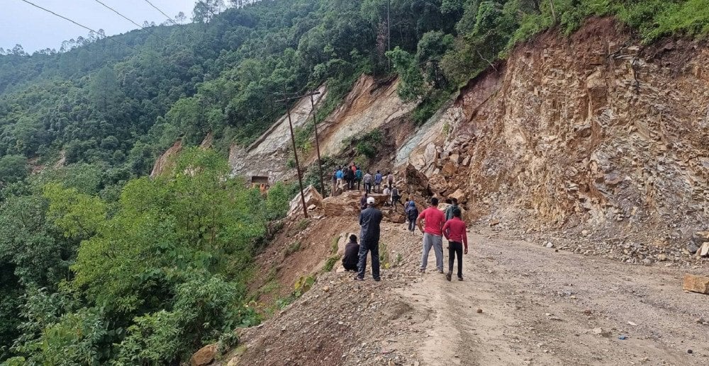 Landslides from heavy rain block Kanti Lokpath