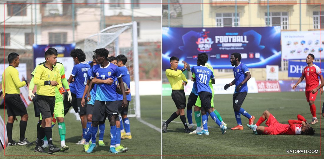 Controversy in KP Oli Cup match as players clash with referee (photos)