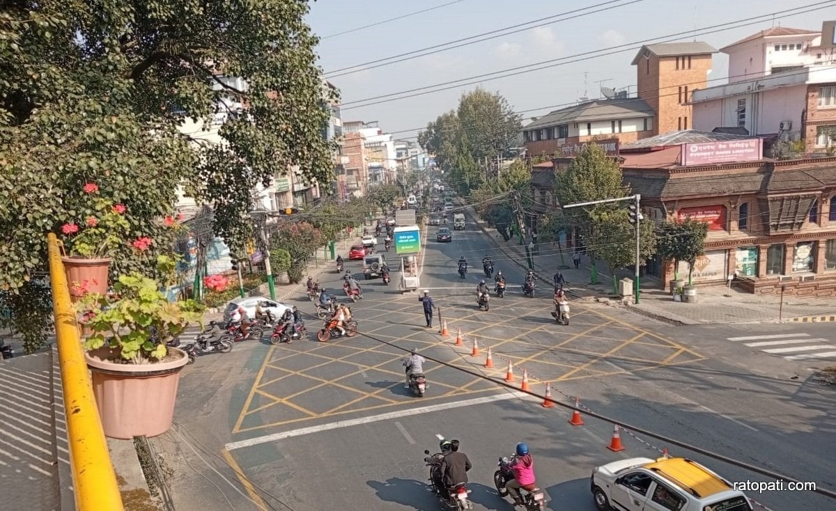 Yellow lines marked on Lalitpur roads for traffic management (photos)