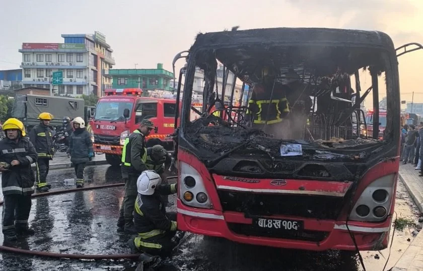 Bus catches fire in Satdobato, no casualties reported