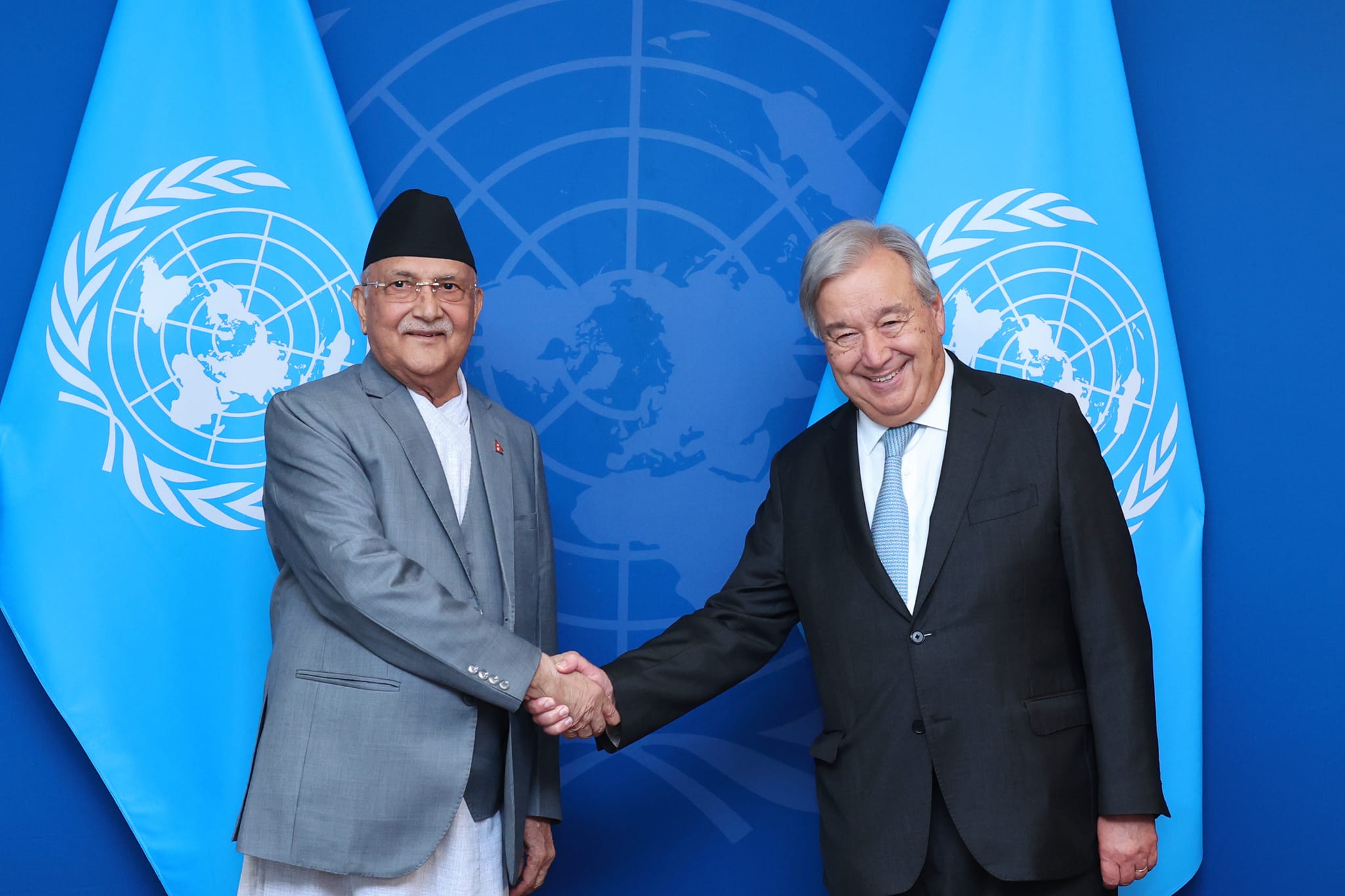 PM Oli meets with UNSG Guterres