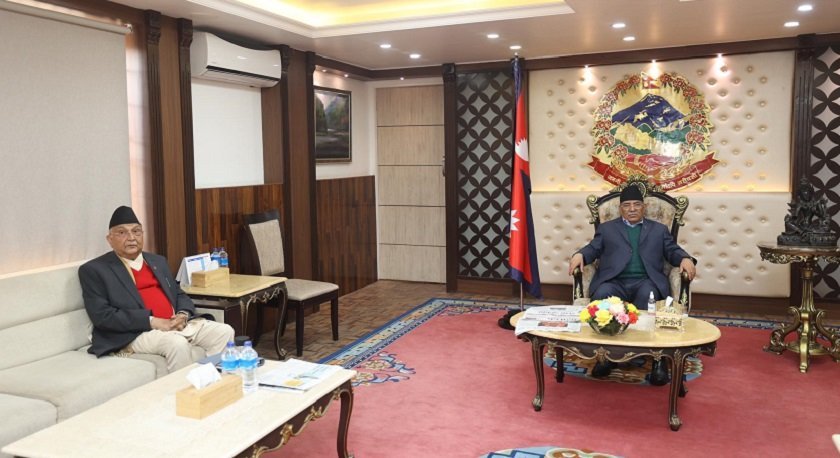 PM Dahal, UML Chair Oli hold meeting about new Home Minister