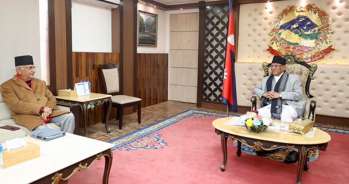 PM Dahal, UML Chair Oli hold meeting at Baluwatar