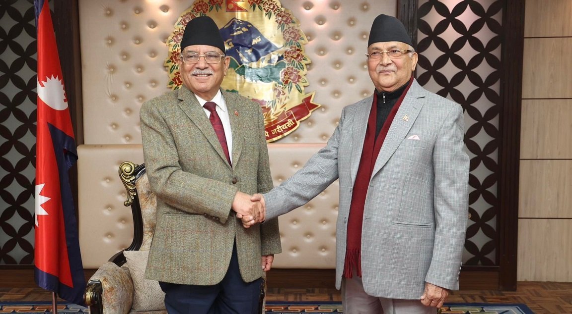 PM Dahal, UML Chair Oli meet at Baluwatar