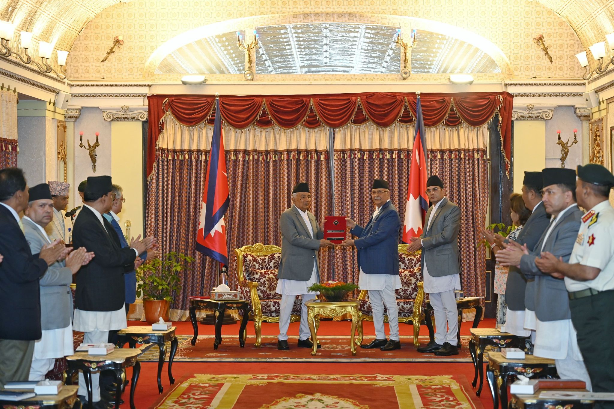 PM Oli presents Security Council's reports to President Paudel