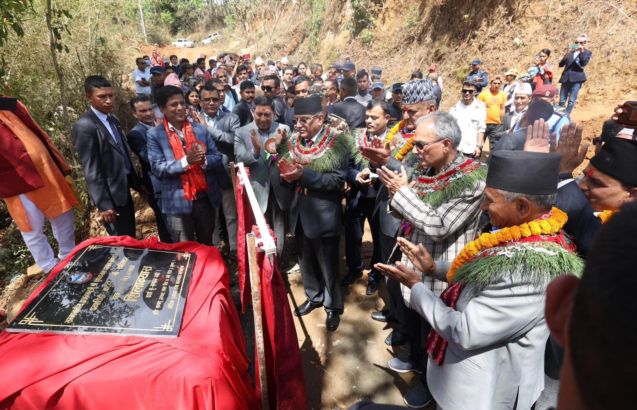 PM Dahal reaches Gorkha, lays foundation stone for road