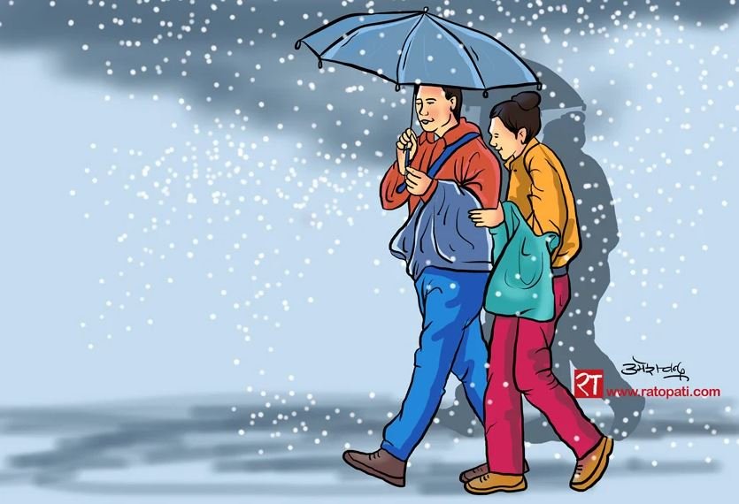 Western low pressure system brings rain and snowfall to Nepal, weather varied across regions