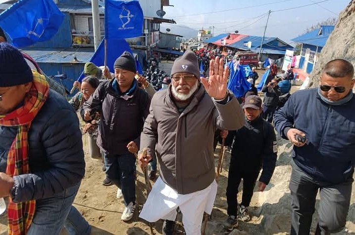 Rajendra Mahato leads march opposing cable car project in Pathibhara