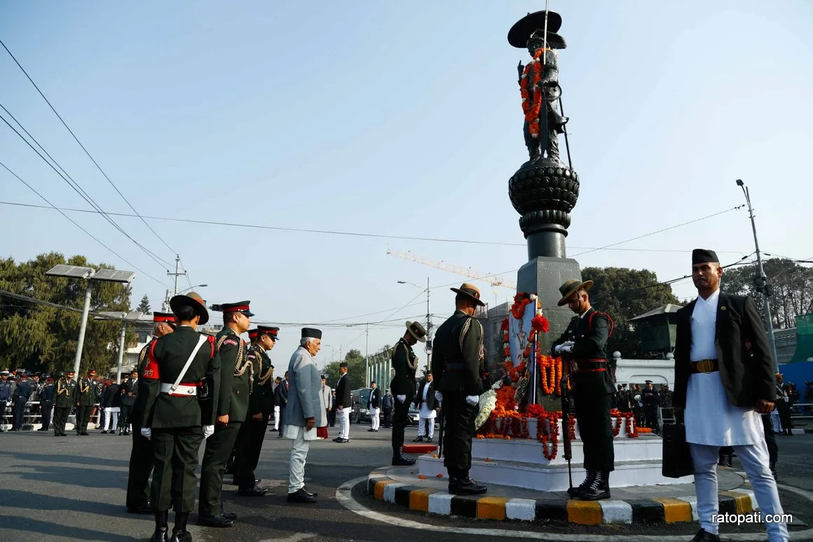 President Poudel offers garland to Prithvi Narayan Shah’s statue