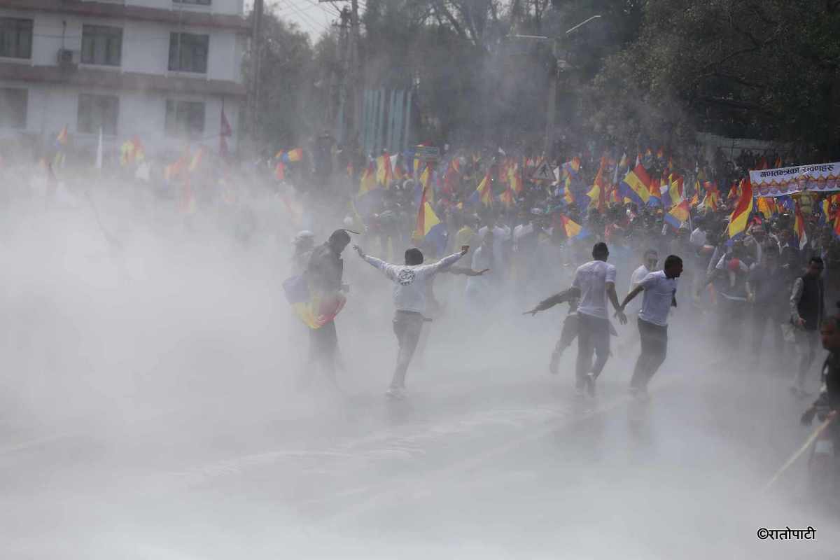 Tear gas and water cannons used by police to disperse demonstrators in Kathmandu