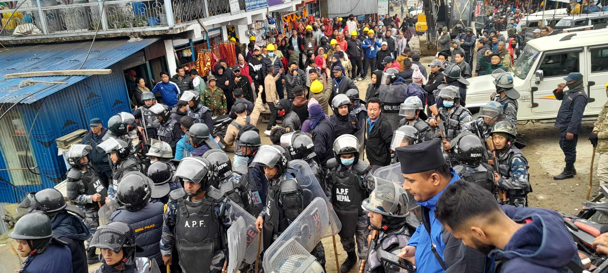 In pictures: Scuffle between opponents and supporters of cable car in Taplejung