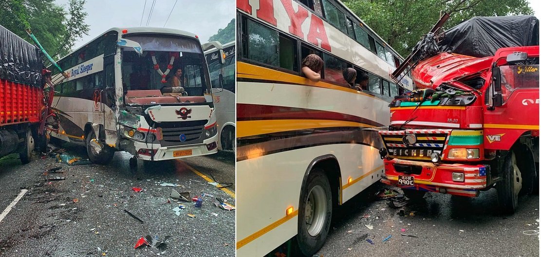 Scores injured as bus and truck collide at Simaltal